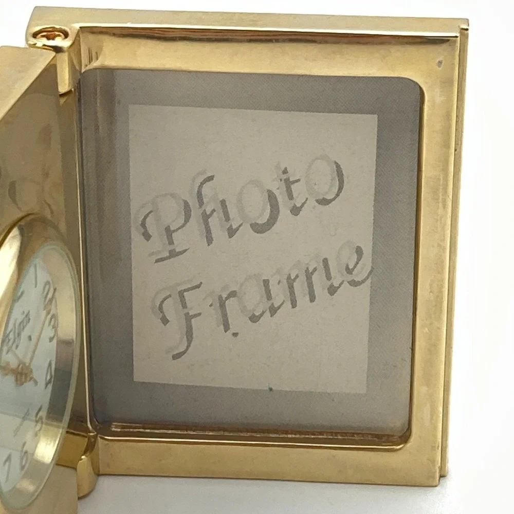 Vintage Elgin Desk Clock Gold Tone Photo Frame New Battery Works
